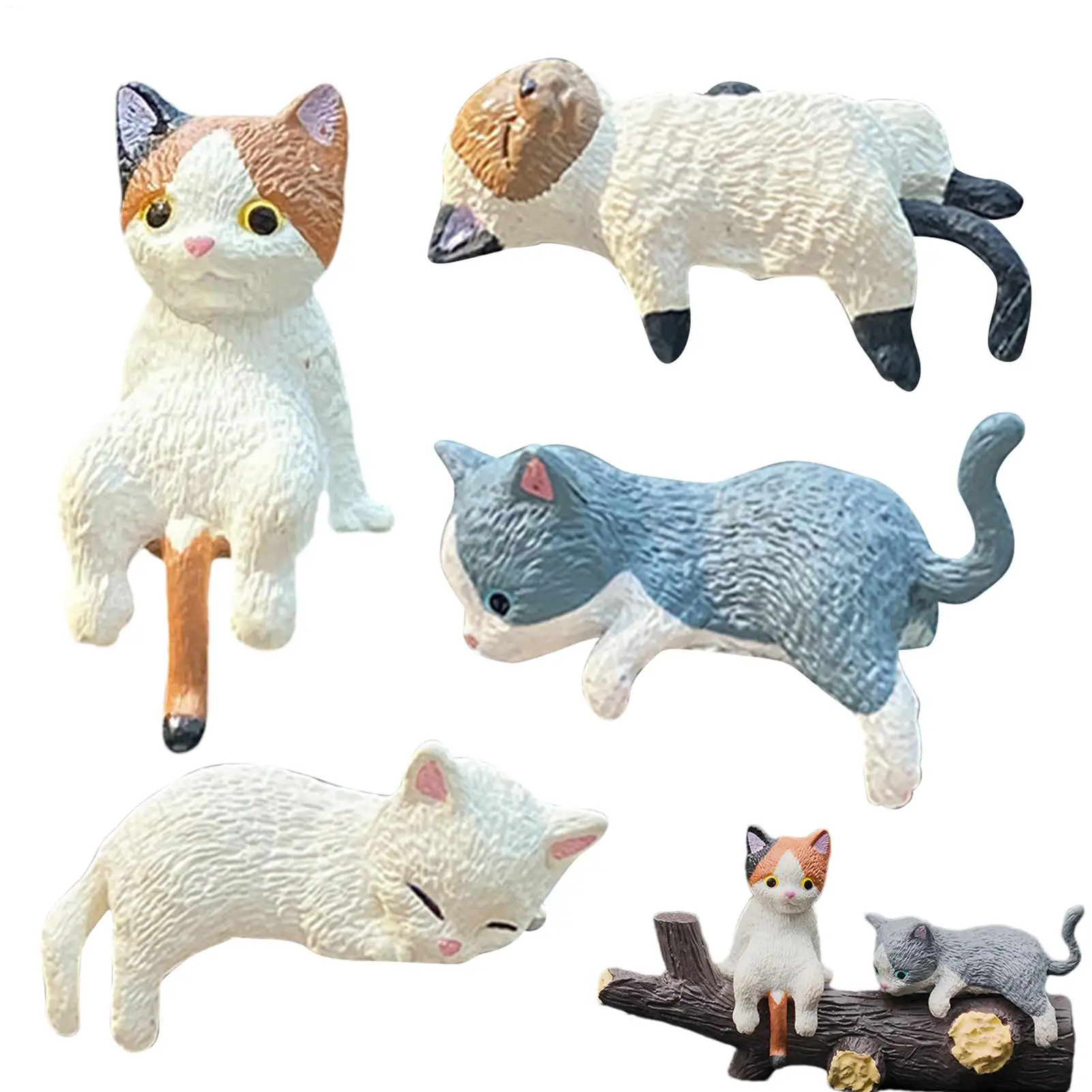 4er-Set Schlafende Katzenfiguren, kleine Katzenfiguren, Sammelfiguren, Rückspiegel-Ornamente, Bildschirmdekorationen
