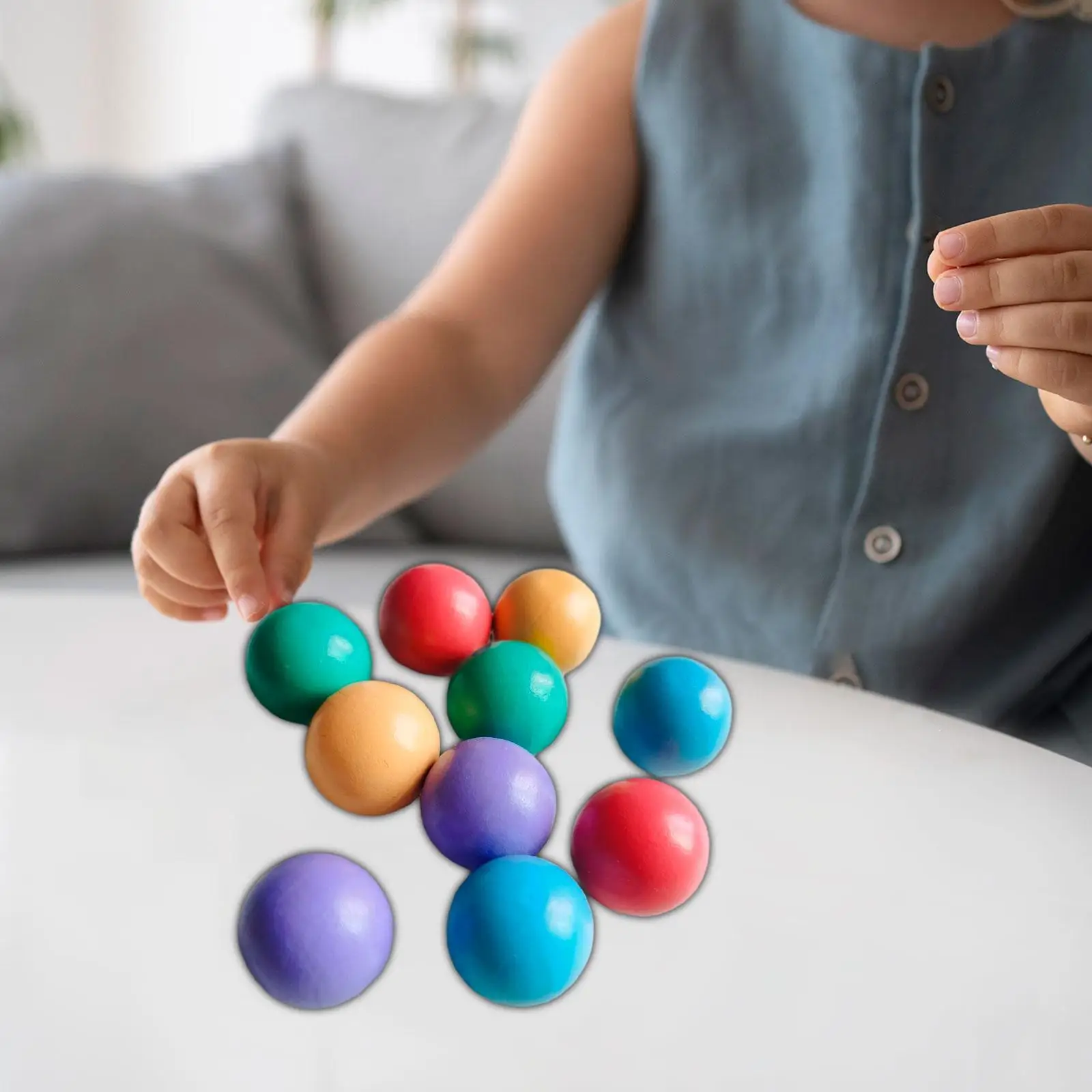 10Pcs Wooden Rainbow Ball Toys Color Recognition Hand Eye Coordination Fine Motor Skills Preschool Learning Toy for Children