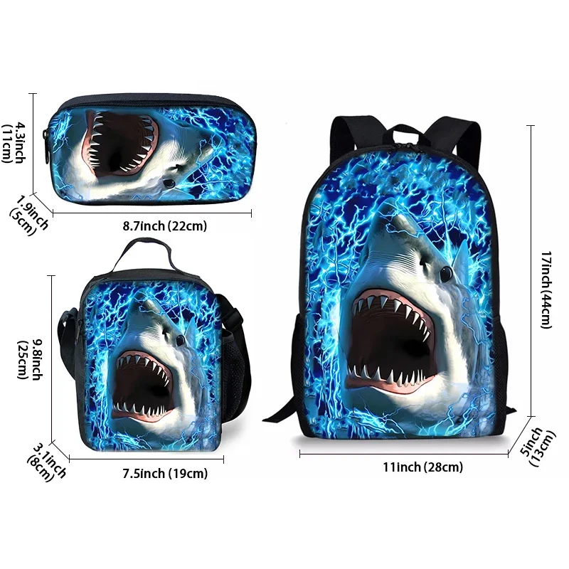Marine Animal Shark Three Piece Set Backpacks for Boy and Girls Best Gifts 2D Flat Cartoon School Backpack for Children