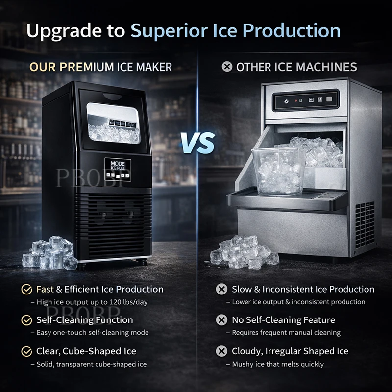 Commercial Electric Ice Maker Automatic Add Water Block Ice Cube Generator Machine 40/55KG/24H Milk Tea Coffee Shop