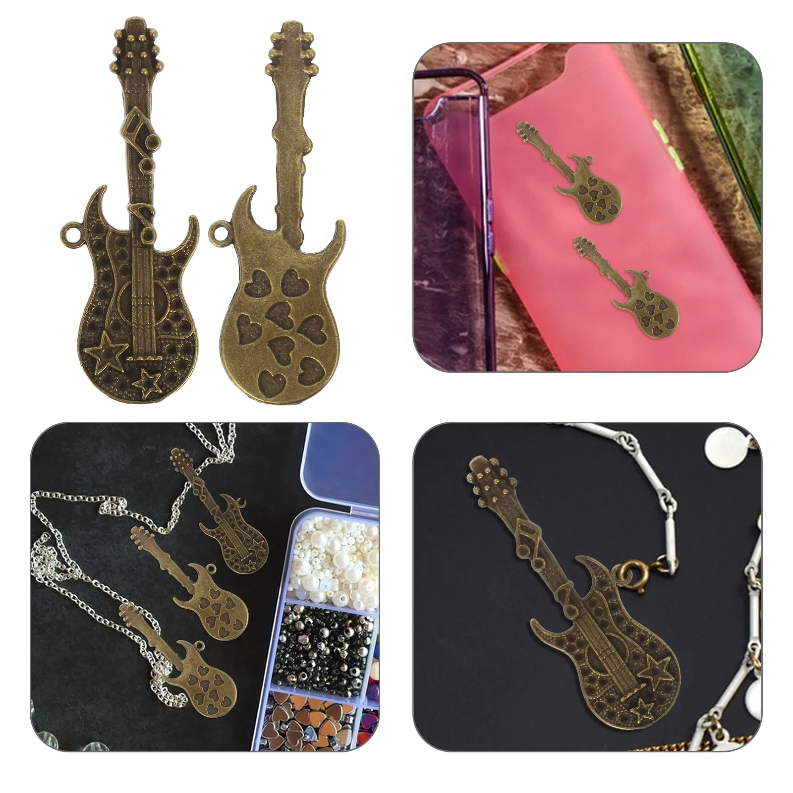 

Guitar Pendant Mobile Phone Case Jewelry Charms Alloy Diy Necklace for Women