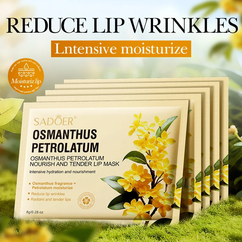10 Stück Osmanthus Lippenmasken-Set SADOER Kristall-Kollagen Lippenpatches Feuchtigkeitsspendend Aufpolsternd für Trockene Rissige Lippen Anti-Falten Hautpflege