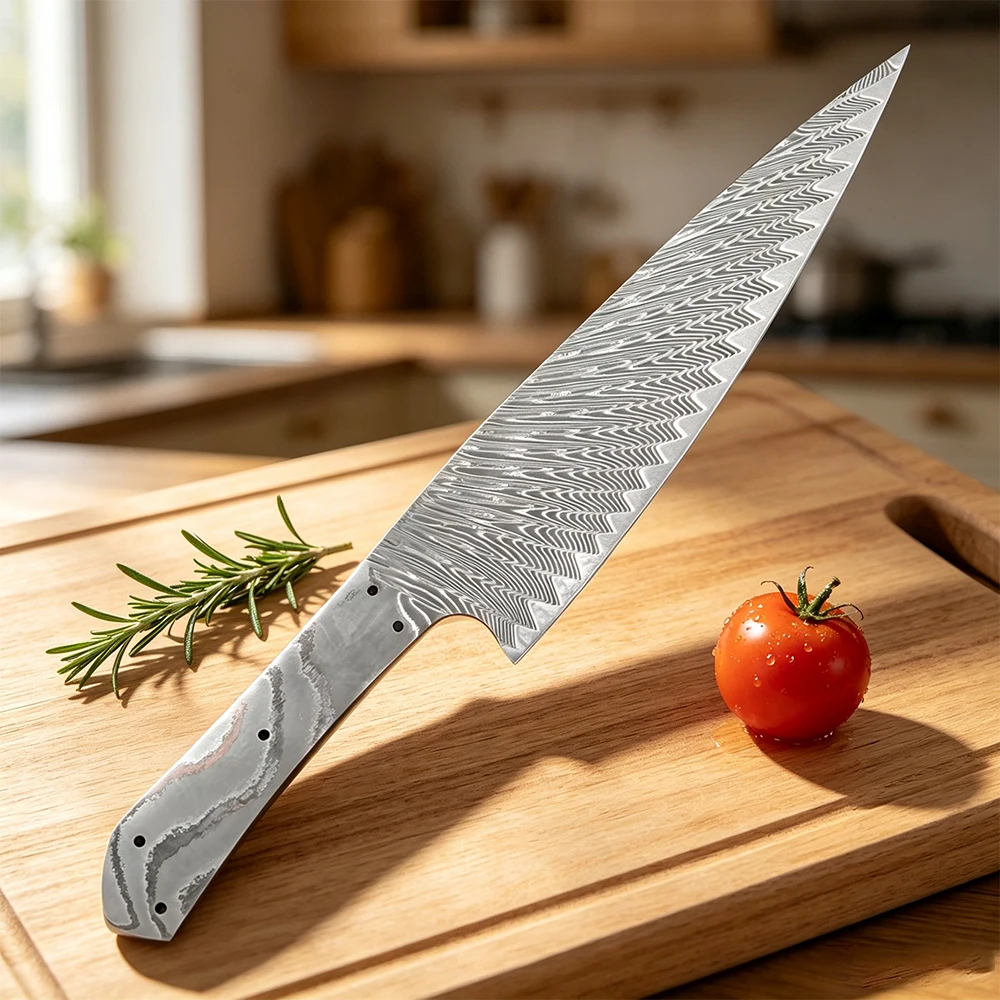 DIY Damascus Steel Slicing Knife Blank Blade Full Tang Integral Damascus blade Heat-treated sharp edges Blade Making Material