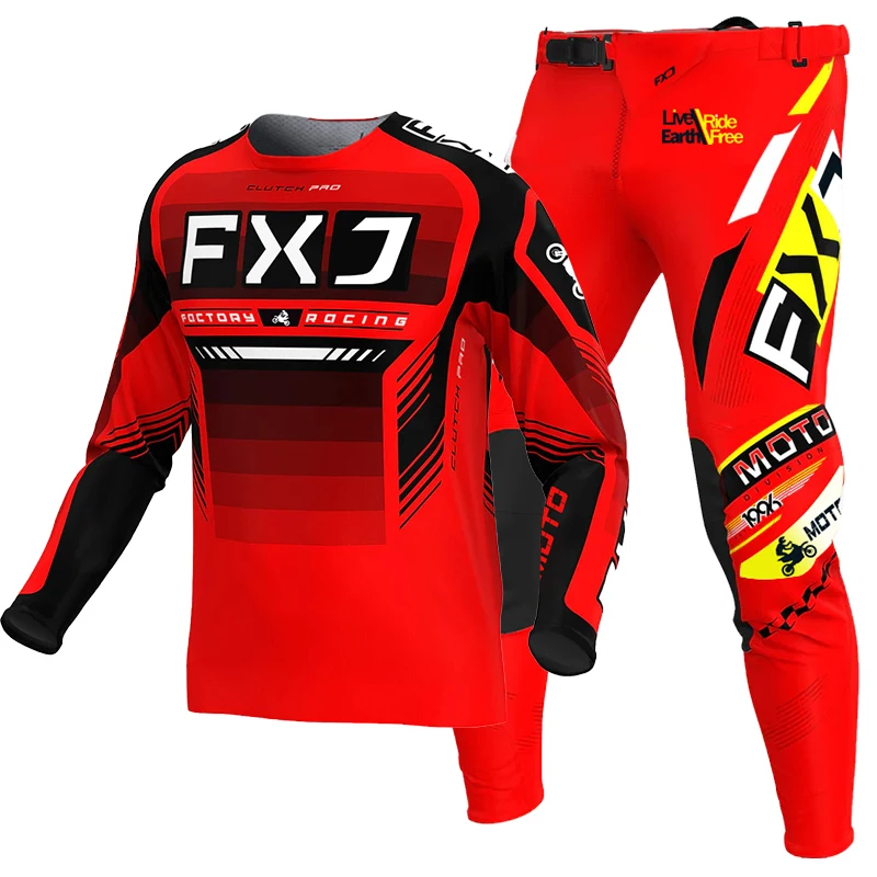 

2026 Red FXJ motocross jersey and pants mtb mx gear set combo off road motorcycle racing suit enduro equipment DH MTB Dirt Bike