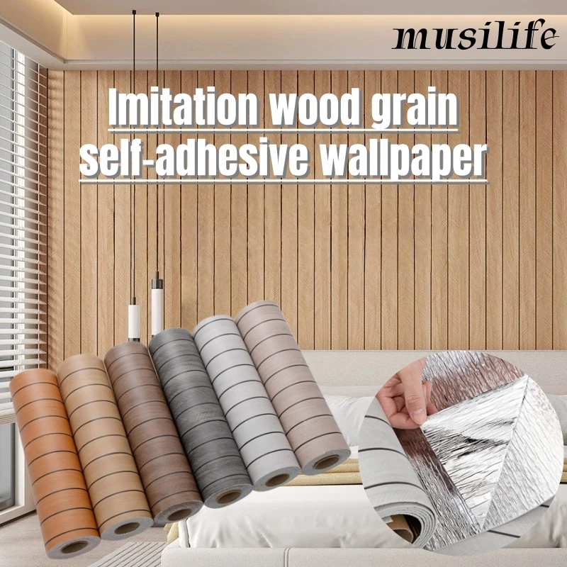 

Self-Adhesive Foam Wallpaper with Wood Grain Design Thicken Waterproof Home Decor Wall Stickers for Updating Living Room Bedroom