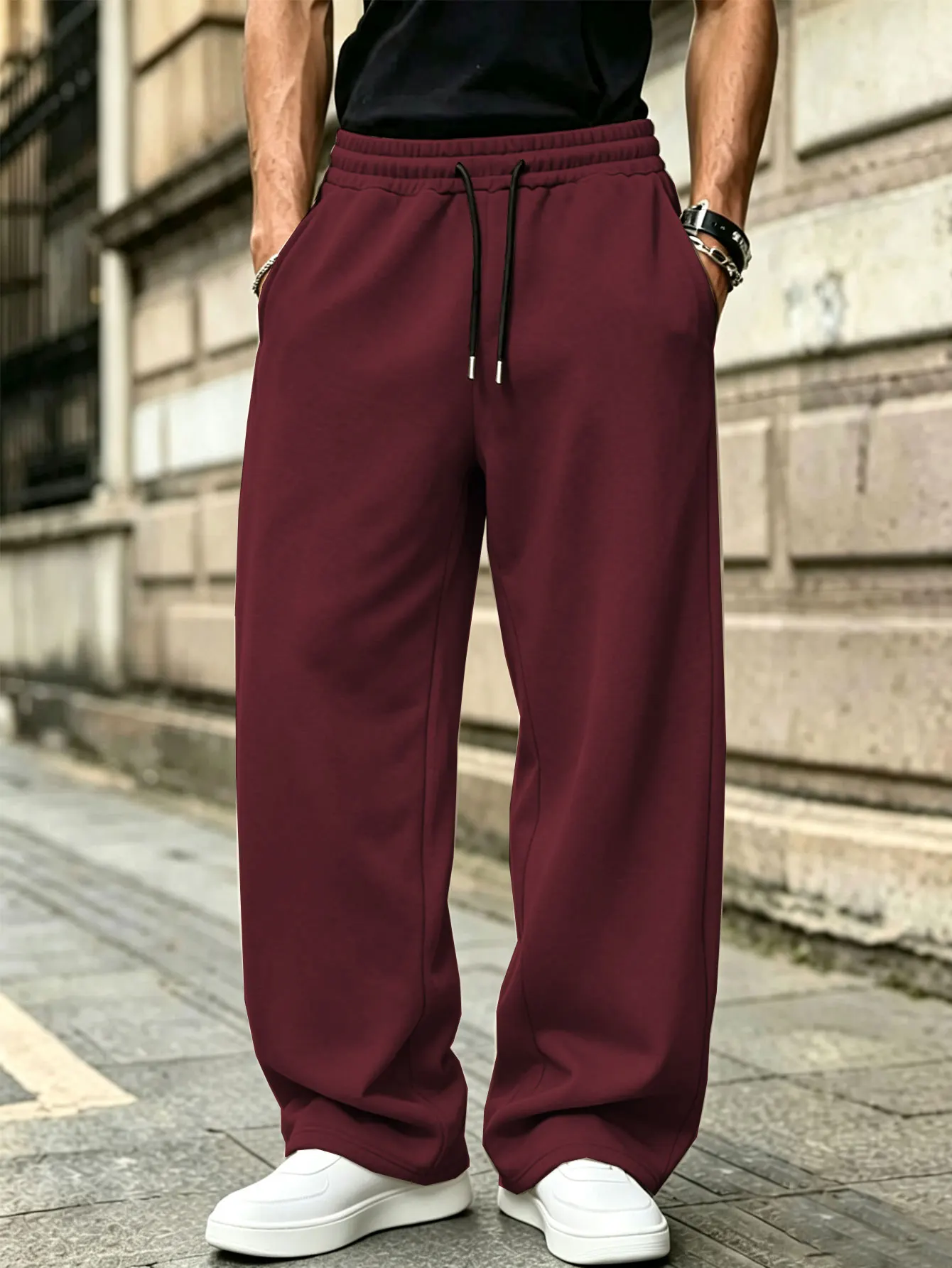 Herren-Jogginghose mit lockerem Schnitt, elastischem Bund, Kordelzug, lässigem Stil, Streetwear-Design, mit Taschen, bequeme Hose. – Detail 12