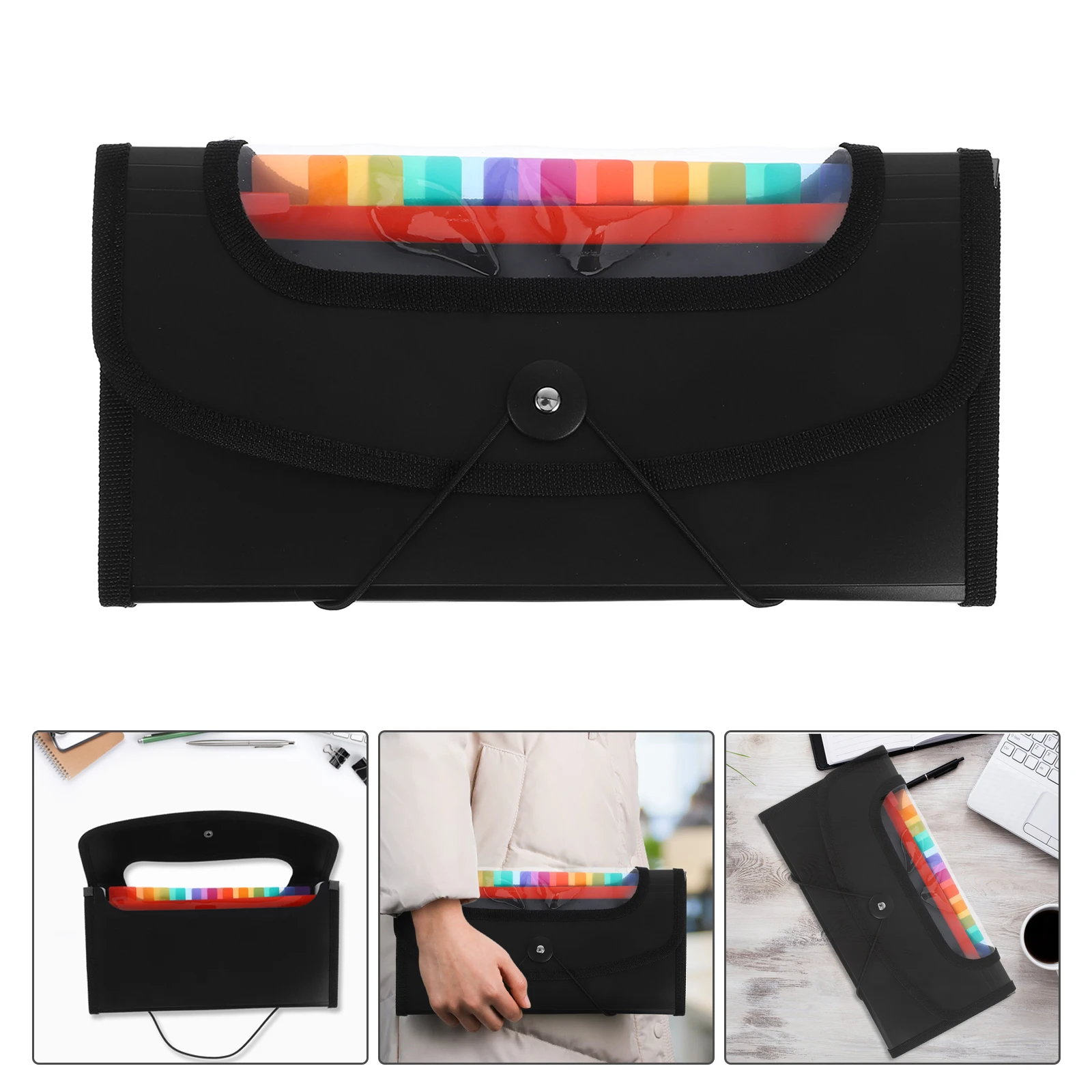 

1pcs Expandable File Folder Accordion Document Organizer Receipt Holder For Bills Check Business Black Water-Resistant Office