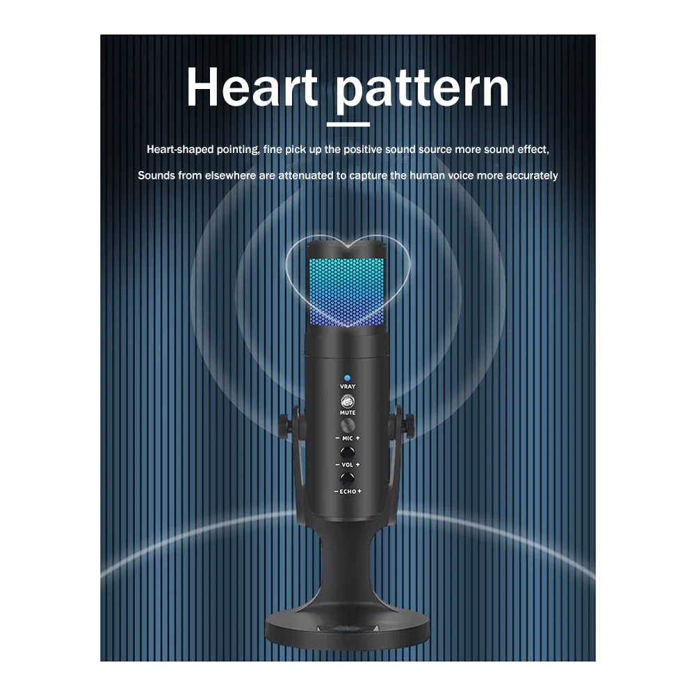 Neu-Gaming Mikrofon Handy RGB Dynamische Lichteffekt Mikrofon Computer Live Aufnahme Spiel Mikrofon