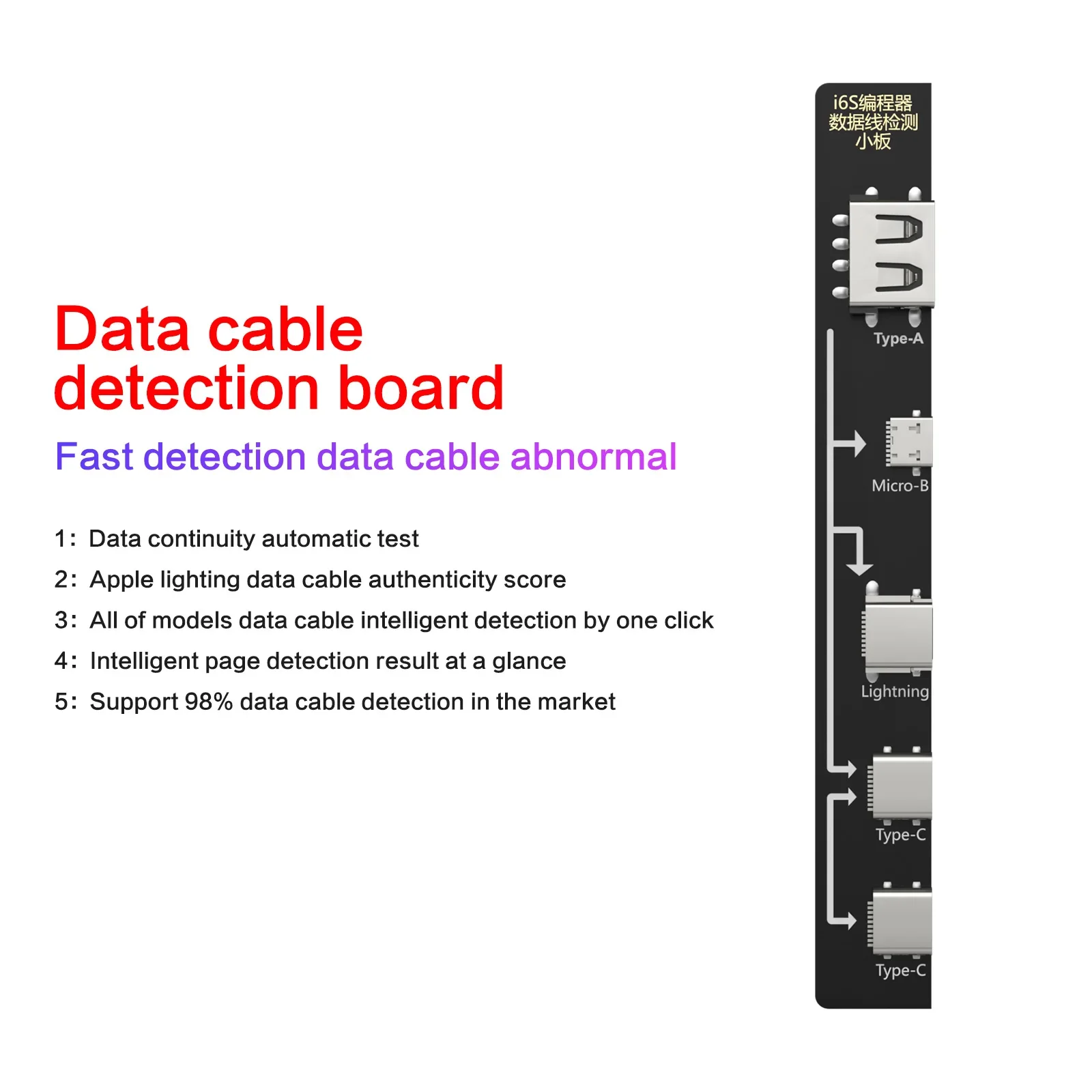 

Плата обнаружения кабеля данных I2C i6S, USB-кабель, тестер, плата обнаружения кабеля данных для IOS, Android, Micro Type-C, Lightning