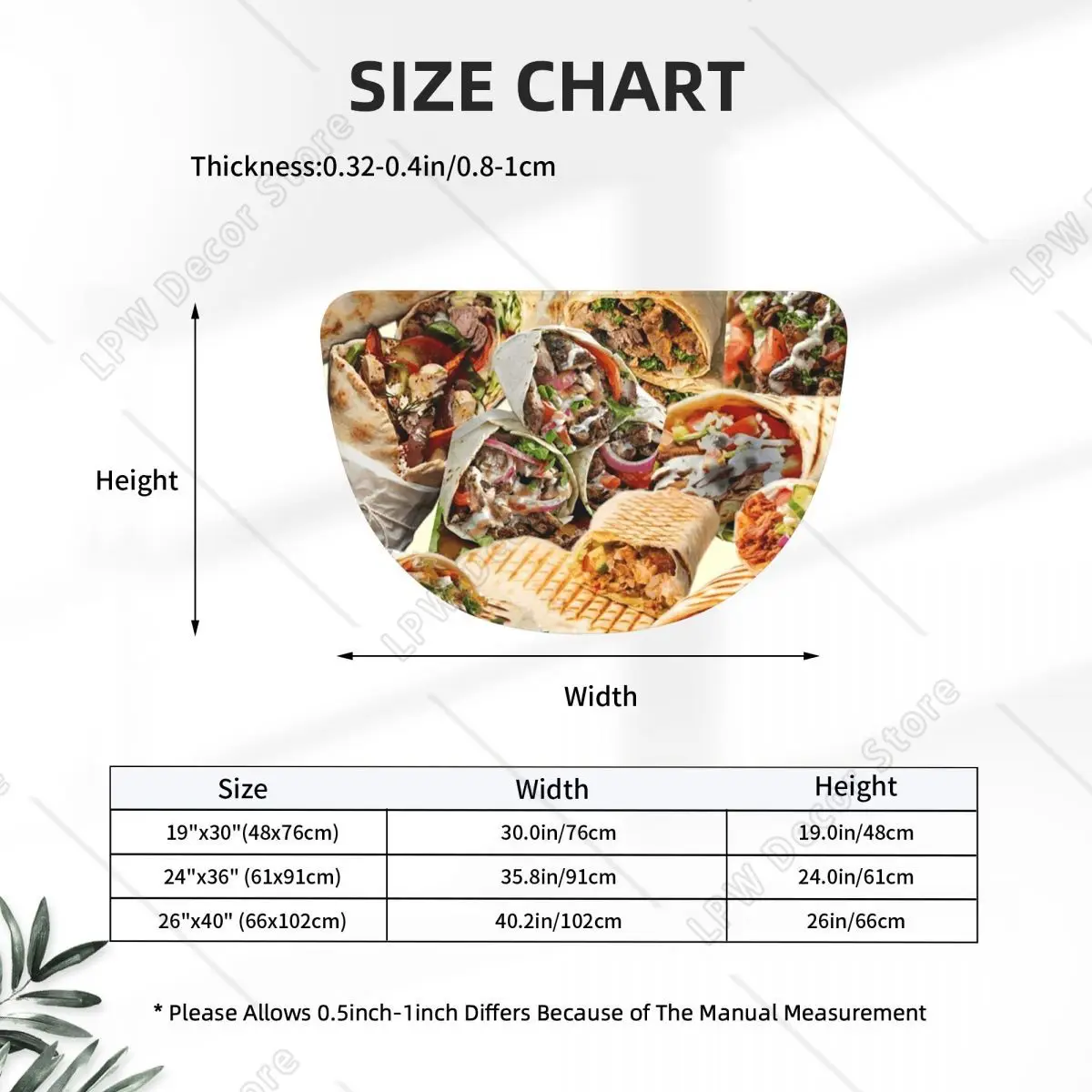 Kebab Fresh Ingredients Soft Flannel Half Round Doormat Non Slip Bathroom Mat Absorbent Floor Carpet for Home Bedroom