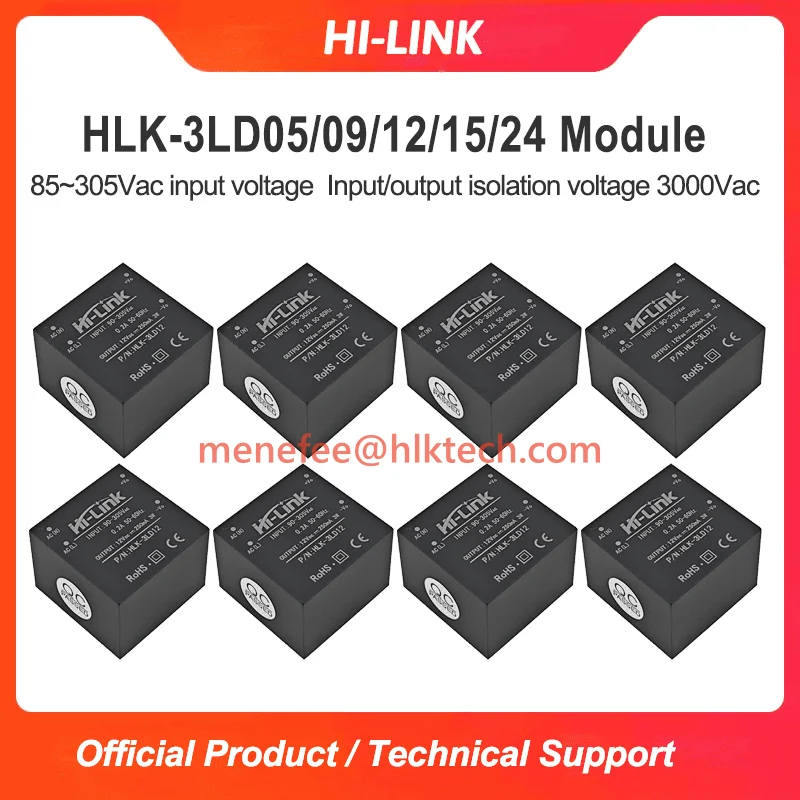 

Hi-Link 85~305Vac Input AC/DC 3W 5V/9V/12V/15V/24V Step Down Mini Power Supply Converter Switch Power Module 3LD05/3LD12/3LD24