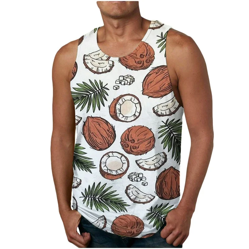 

3D Printed Sunset Ocean Tank Tops For Men Flowers Leaves Coconut Pattern Tees Summer Loose Street Sports Tops Round Neck Vest