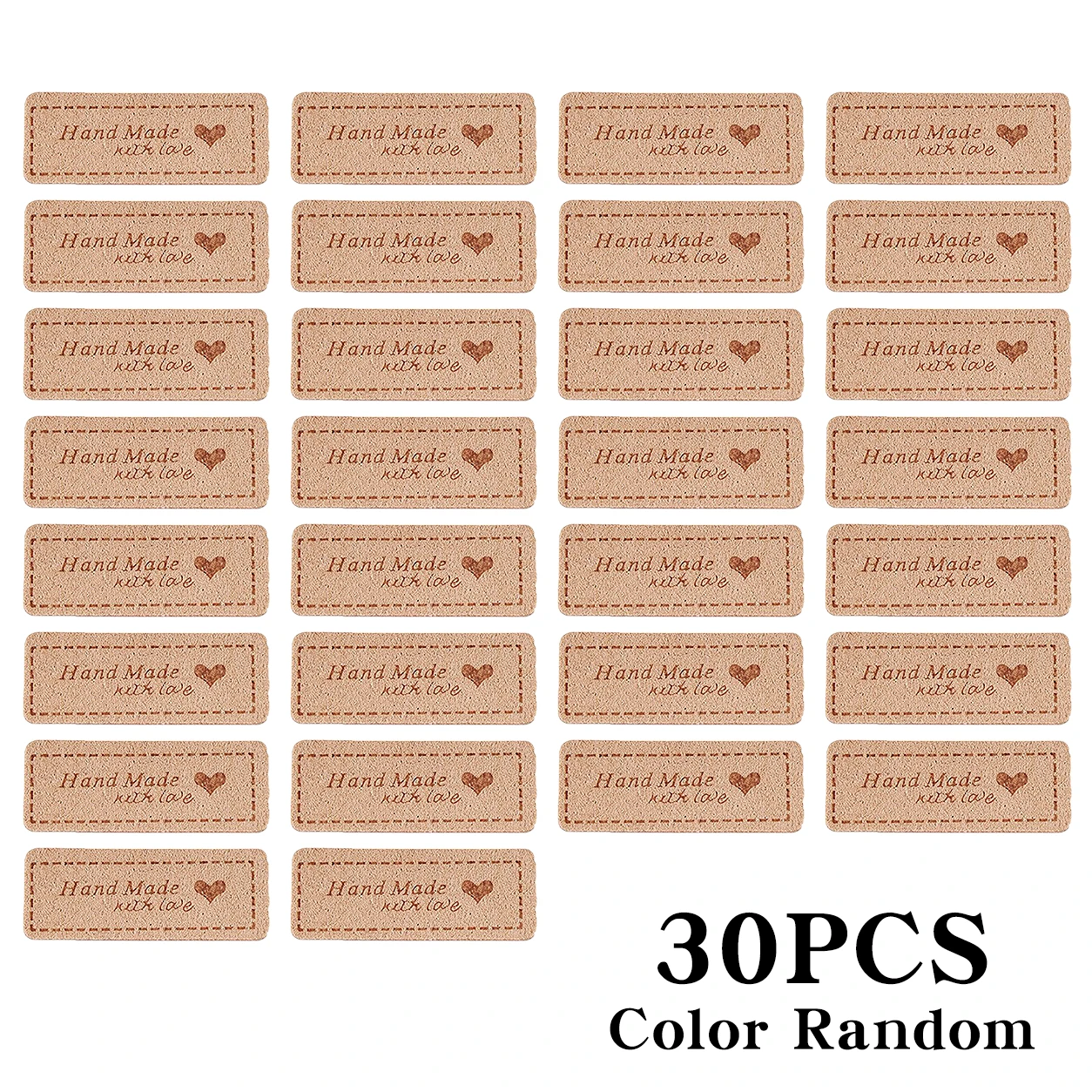 30 PU leather labels, randomly colored, suitable for DIY handmade gift decoration of knitwear, crochet bags, clothing