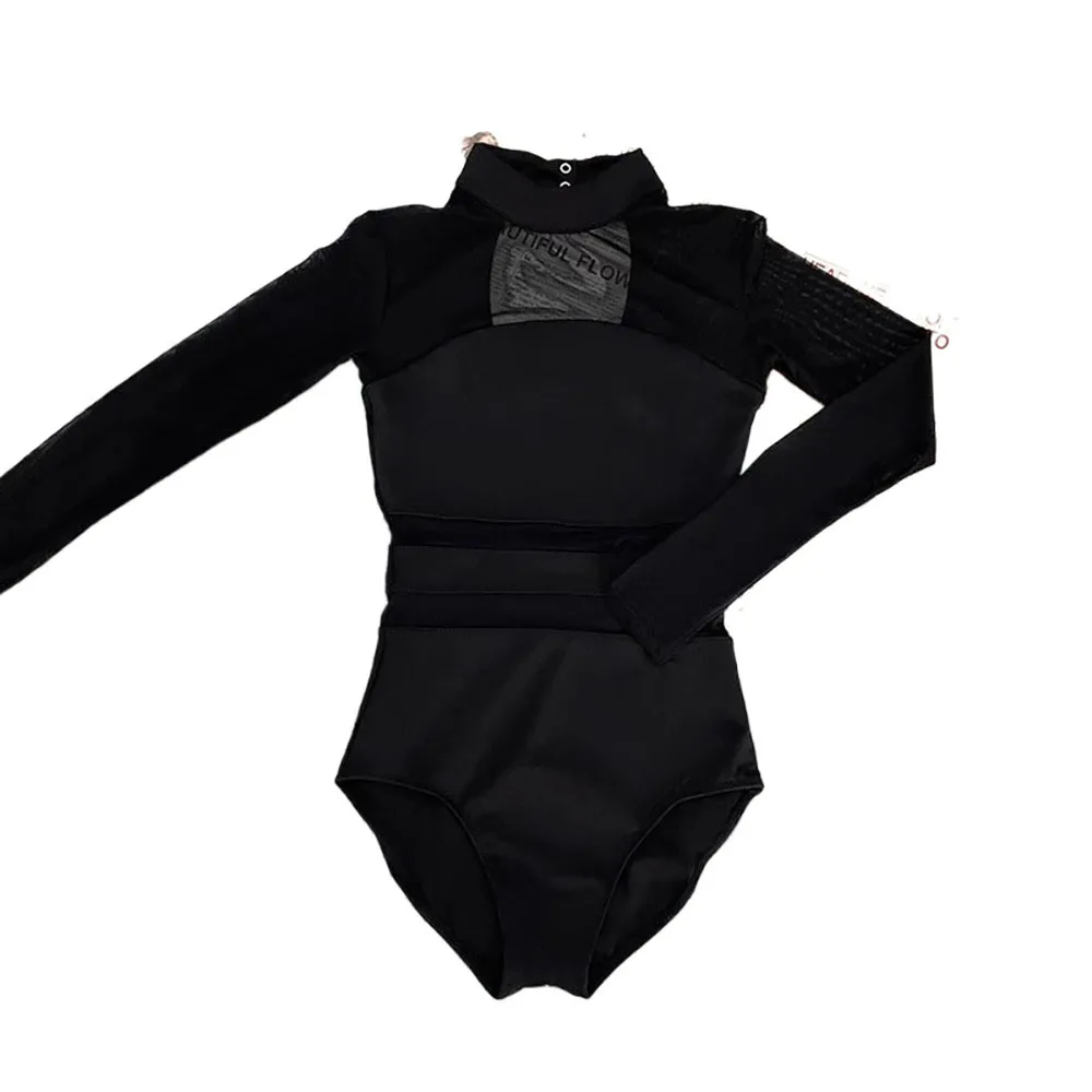 Ballet Costume Leotard for Black Mesh Stitching Slim Gymnastics Tight Clothes for Performance Adult Aerial Yoga Costume