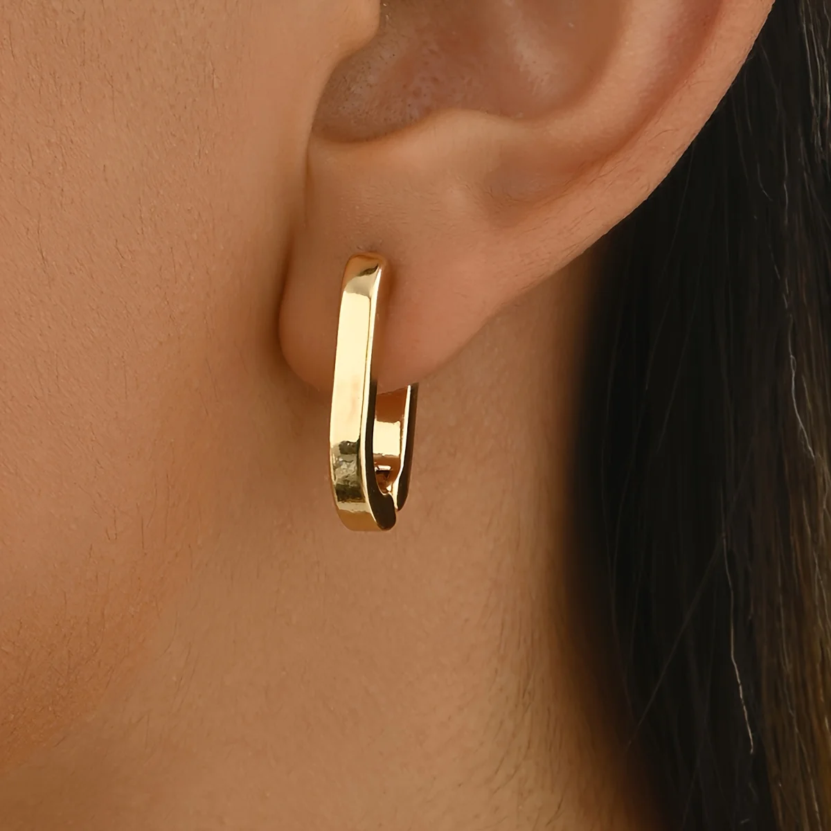 Narrow Thick Rectangle Polished Click Huggie Earrings 316 Stainless Steel Gold Minimalist Square Small Hoop Basic Ear Jewelry