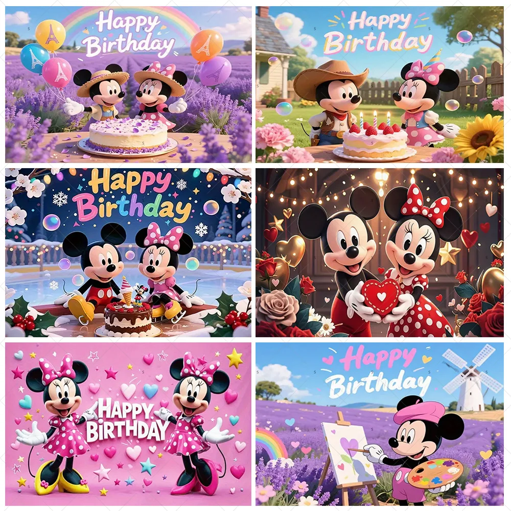 

Disney Mickey Minnie Mouse Background Kid Birthday Party Decoration Purple Minnie Backdrop Baby Shower Supplies Photography Prop