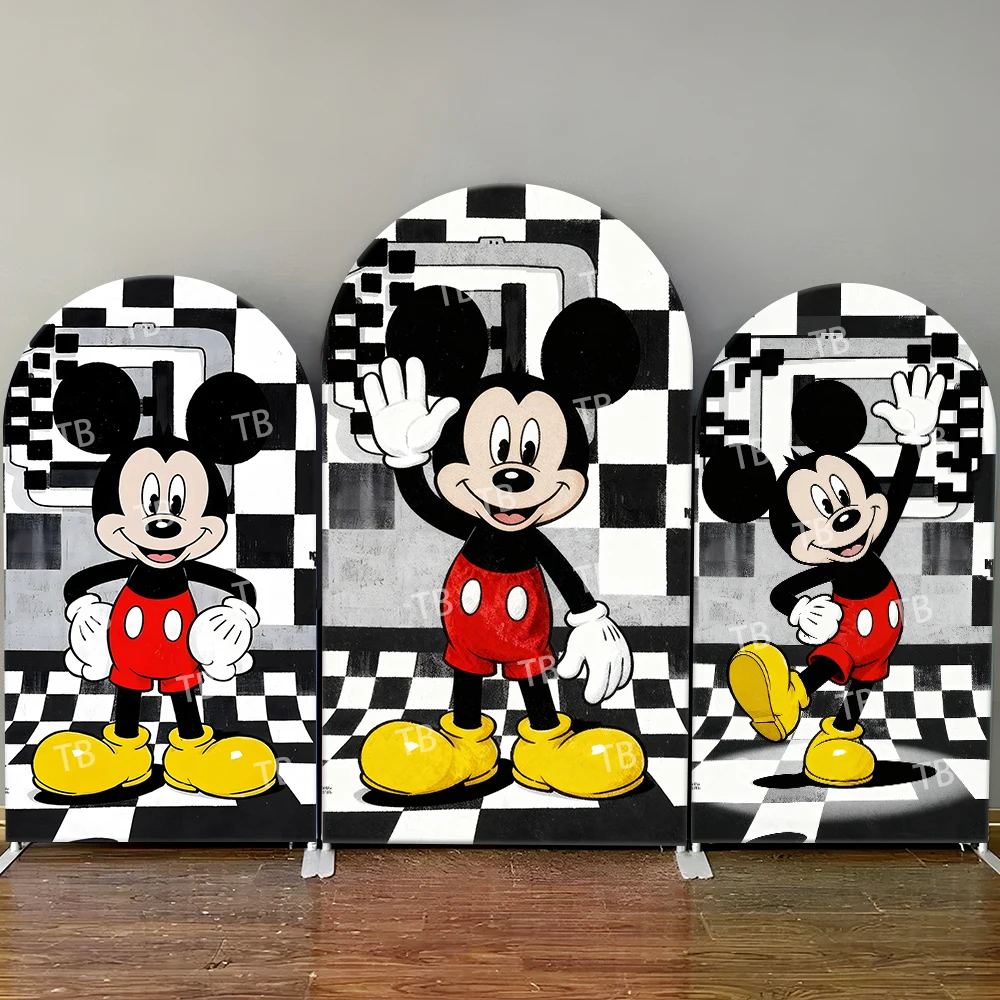 

Disney Licensed Mickey Mouse Checkered Arch Backdrop Cover Kids Party Decoration Photo Booth Props Festive Background Supplies