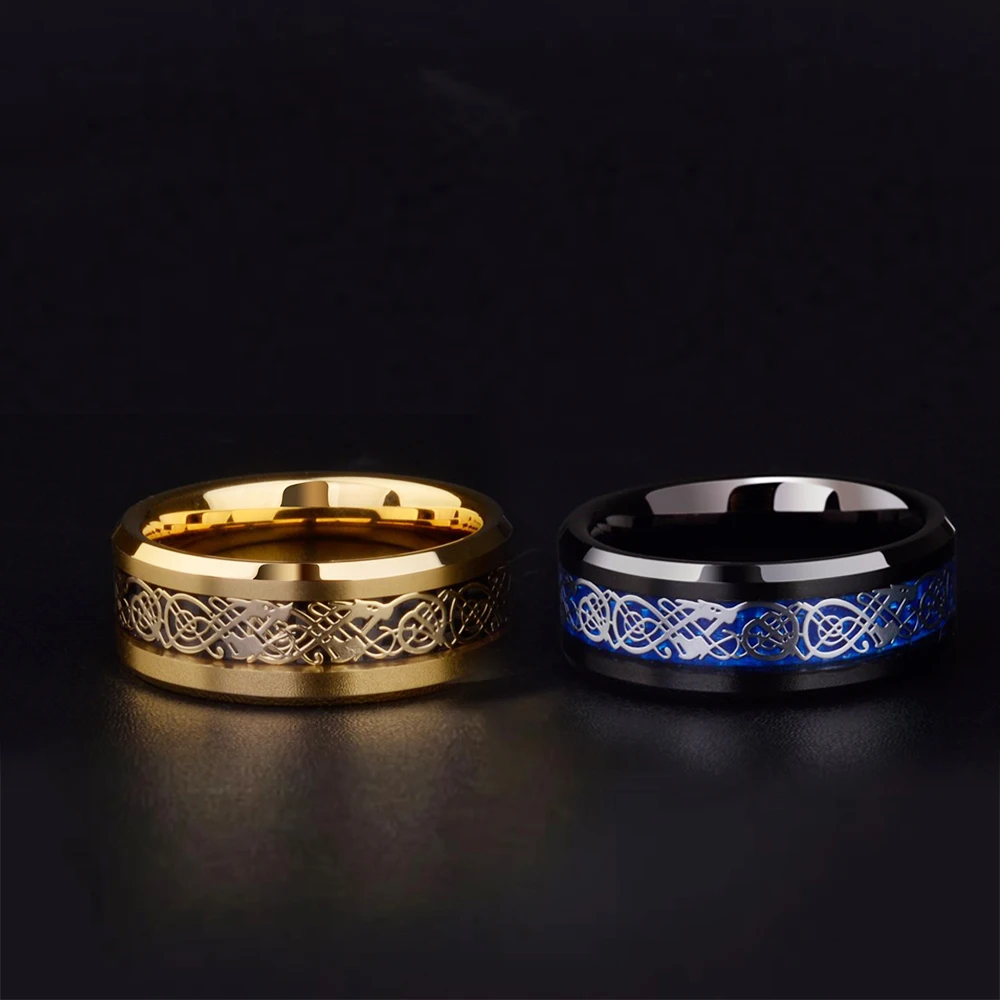 

Classic Retro Personality Exaggerated Animal Golden Dragon Inlaid Carbon Fiber Stainless Steel High Quality Jewelry Gift