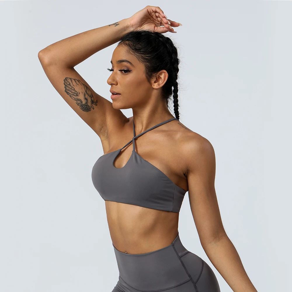 Backless Sport Bra  Women Pilates Gym Fitness Dance Yoga Crop Top Soild Color Outdoor Train Sexy Exercise Underwear