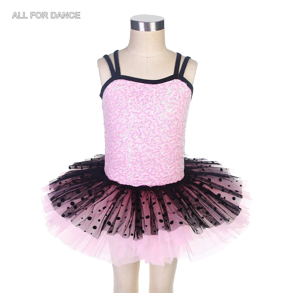 17046 novo em meninas rosa lantejoulas elastano ballet desempenho dancewear com tule preto ballet dança tutu saia crianças vestidos de dança