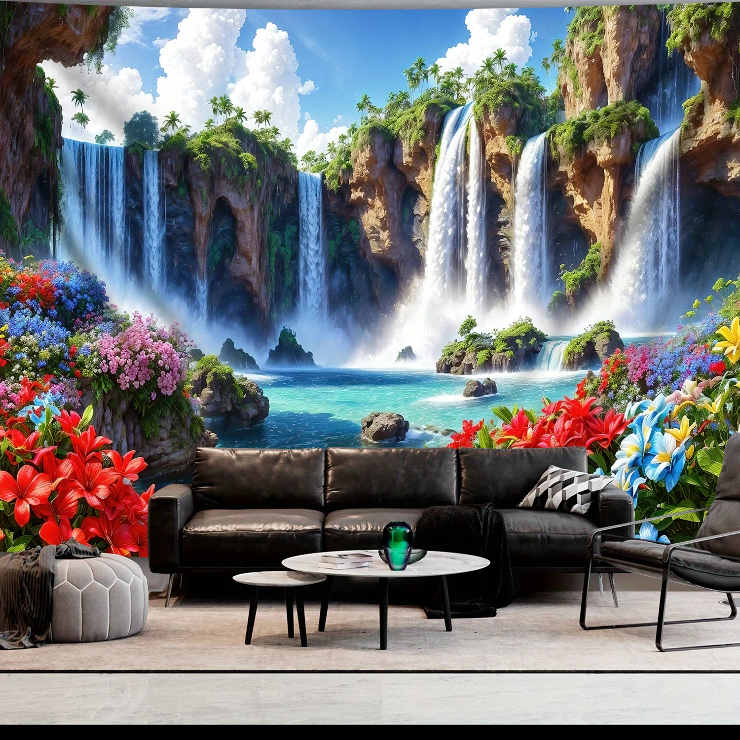 Vibrant Tropical Waterfall Landscape Print Tapestry Wall Hanging Polyester Home Decor Jungle Nature Art Canvas Curtain Decor