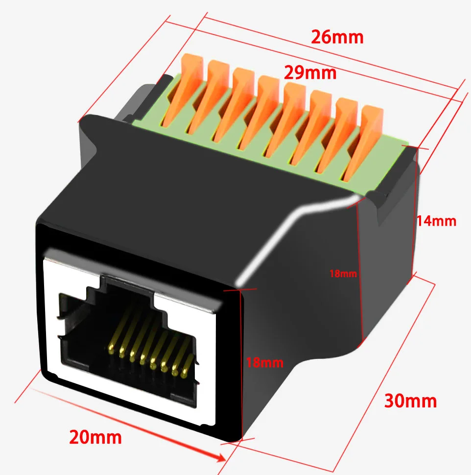 RJ45 To 8PIN Terminal Solderless Adapter, 8P8C RJ45 Female Jack Ethernet Connector, MOQ:5pcs