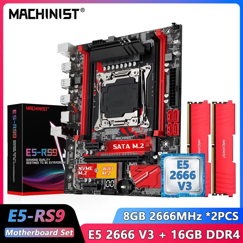 Go! MACHINIST RS9 LGA 2011-3 X99 Motherboard set Xeon E5 2666 V3 CPU Processor DDR4 16GB Memory combo NVME M.2