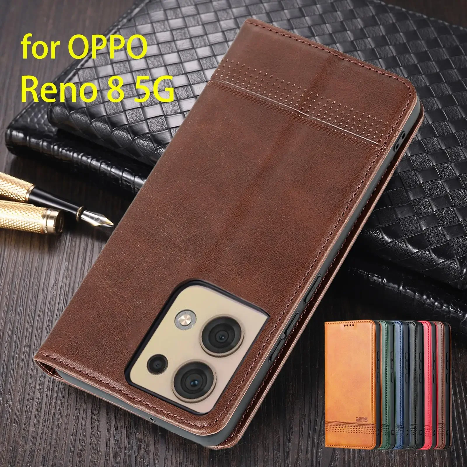 

Deluxe Magnetic Adsorption Leather Fitted Case for OPPO Reno 8 5G / Reno8 5G 6.4" Flip Cover Protective Case Capa Fundas Coque