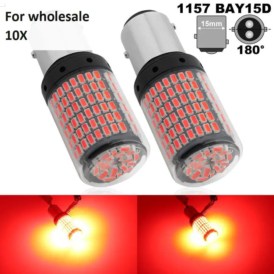 10x for wholesale  Red 1157 BAY15D LED Canbus 144 SMD 20W Car Brake Reverse Lamp Tail Light Bulbs