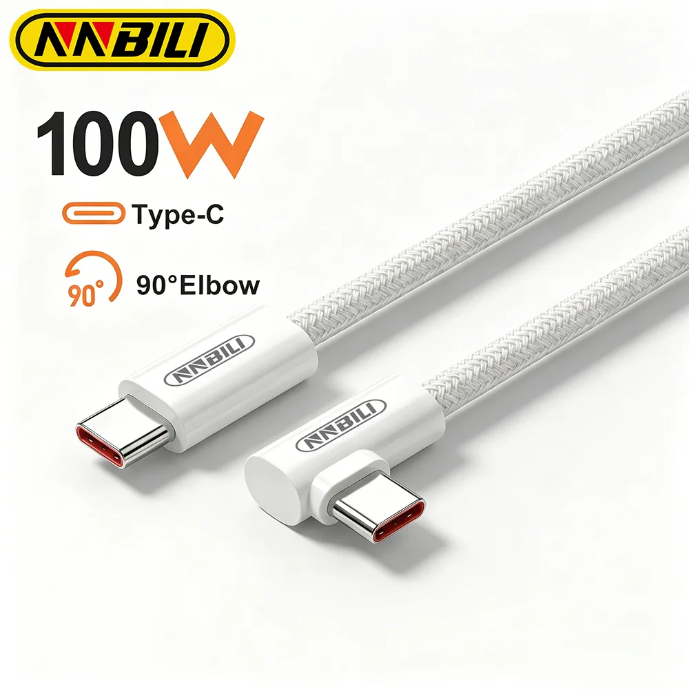 NNBILI 90 Degree Elbow USB C to Type C Fast Charge Cable For iPhone 17 16 Samsung Xiaomi Redmi POCO OnePlus Braided Type C Cable