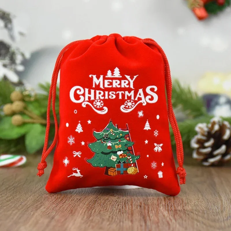5 teile/los Weihnachten Muster Samt Taschen 9x12 15x20cm kleine Weihnachten Süßigkeiten Geschenk Tasche Kordel zug Beutel Boutique Schmuck Verpackung Taschen – Detail 6