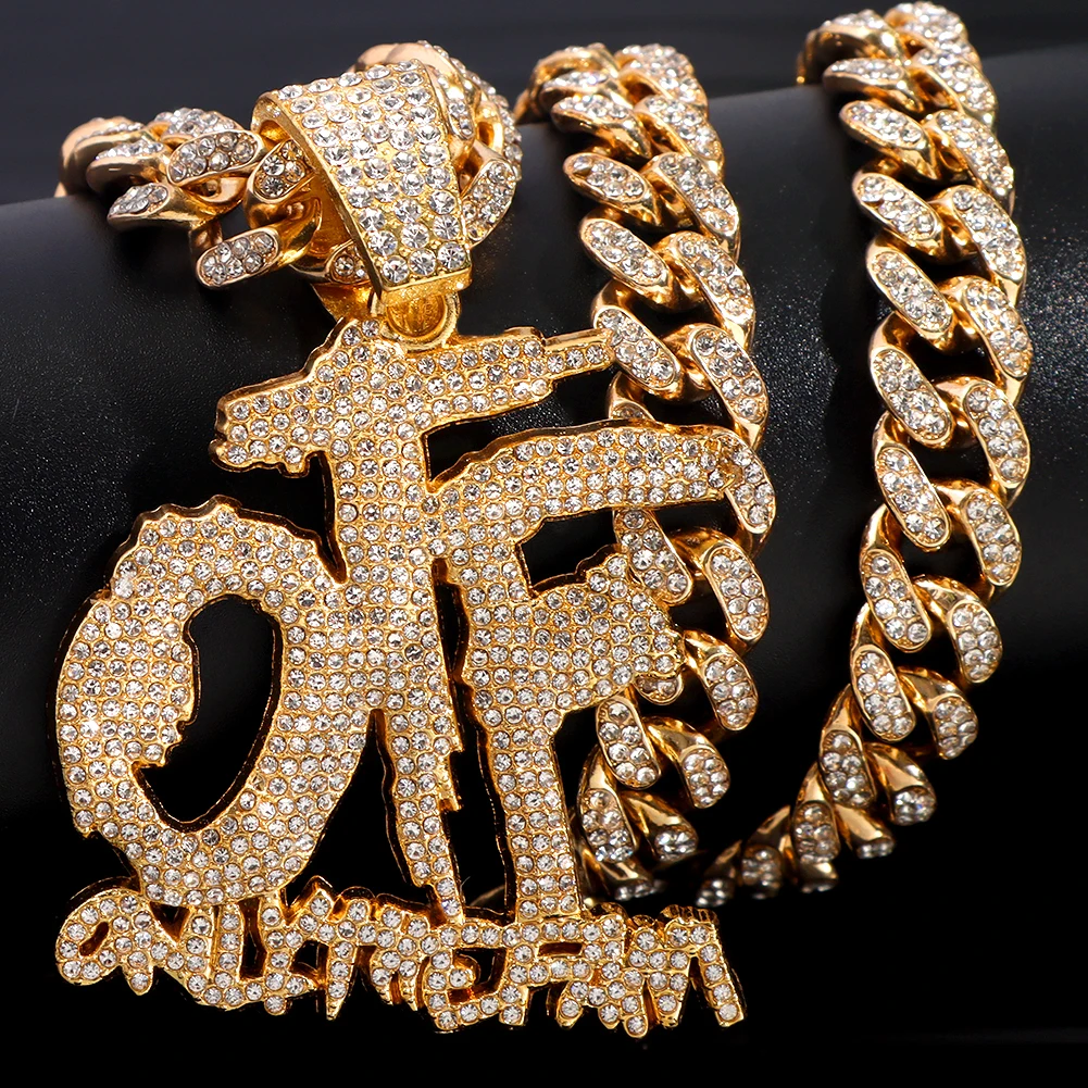 Hip Hop Only The Family OTF Crystal Letter Pendant Necklaces for Women Men Miami Iced Out Cuban Chain Necklace Punk Jewelry Gift