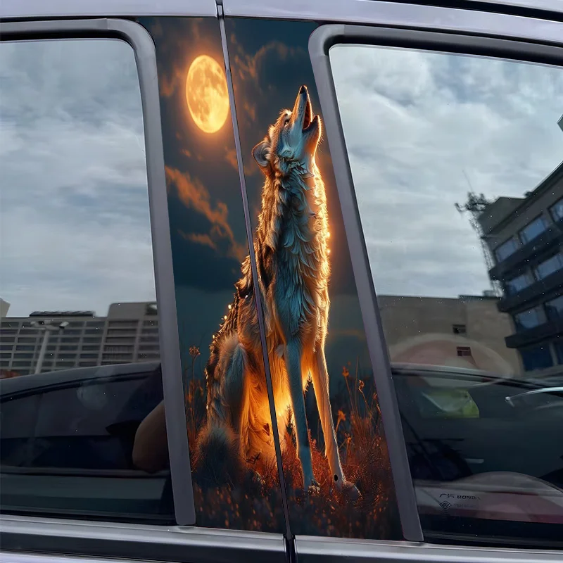 

2pcs wolf, moon, night Car Sticker B-Pillar DIY Middle Pillar Vinyl Decorative Car Accessories Sticker