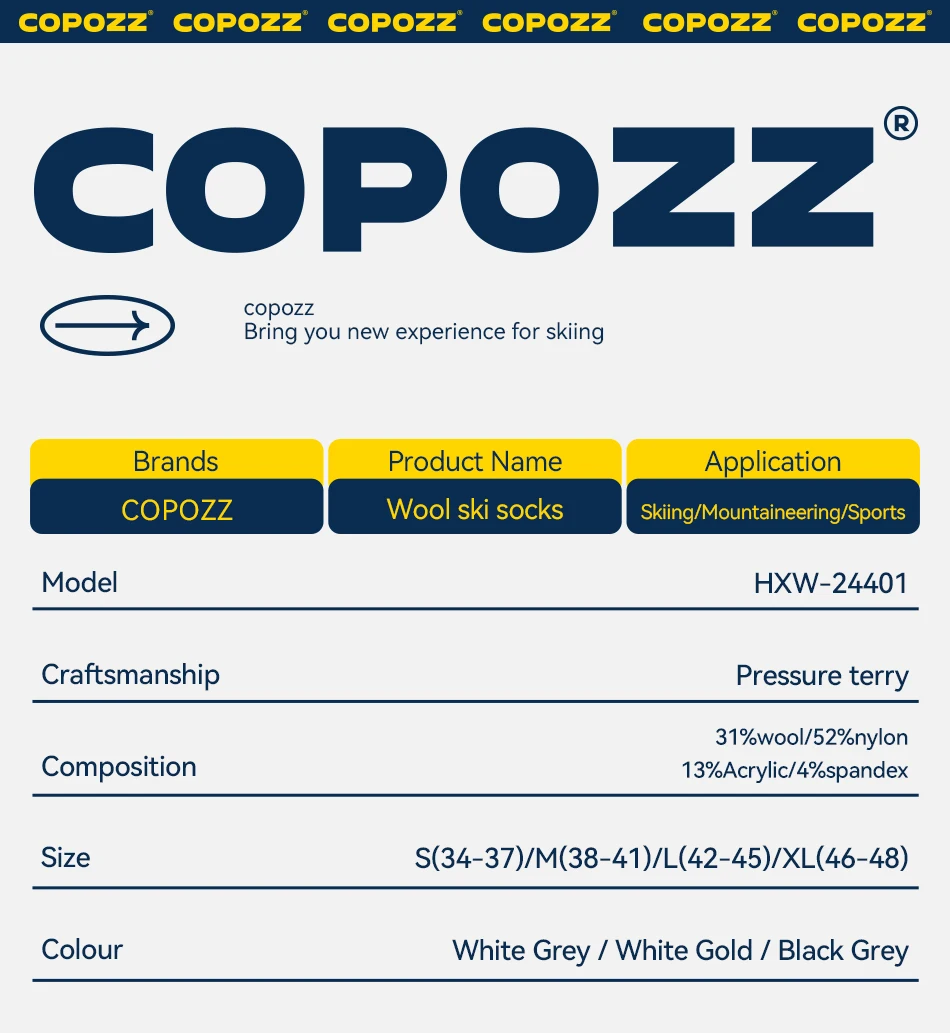 COPOZZ Skisocken aus Merinowolle für Herren und Damen, Outdoor-Wandersocken, verdickt, warm, schweiß, schnell trocknend, kniehoch, lange Socken, Snowboard – Detail 8
