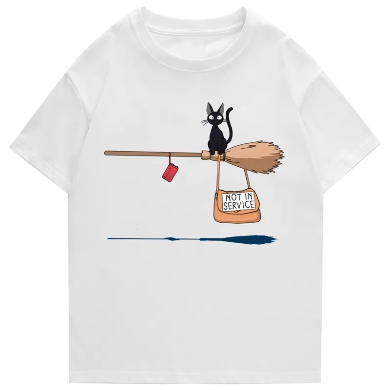 Camisetas suaves con estampado de cómics de gatos lindos para hombres y mujeres, camisetas de moda con cuello redondo