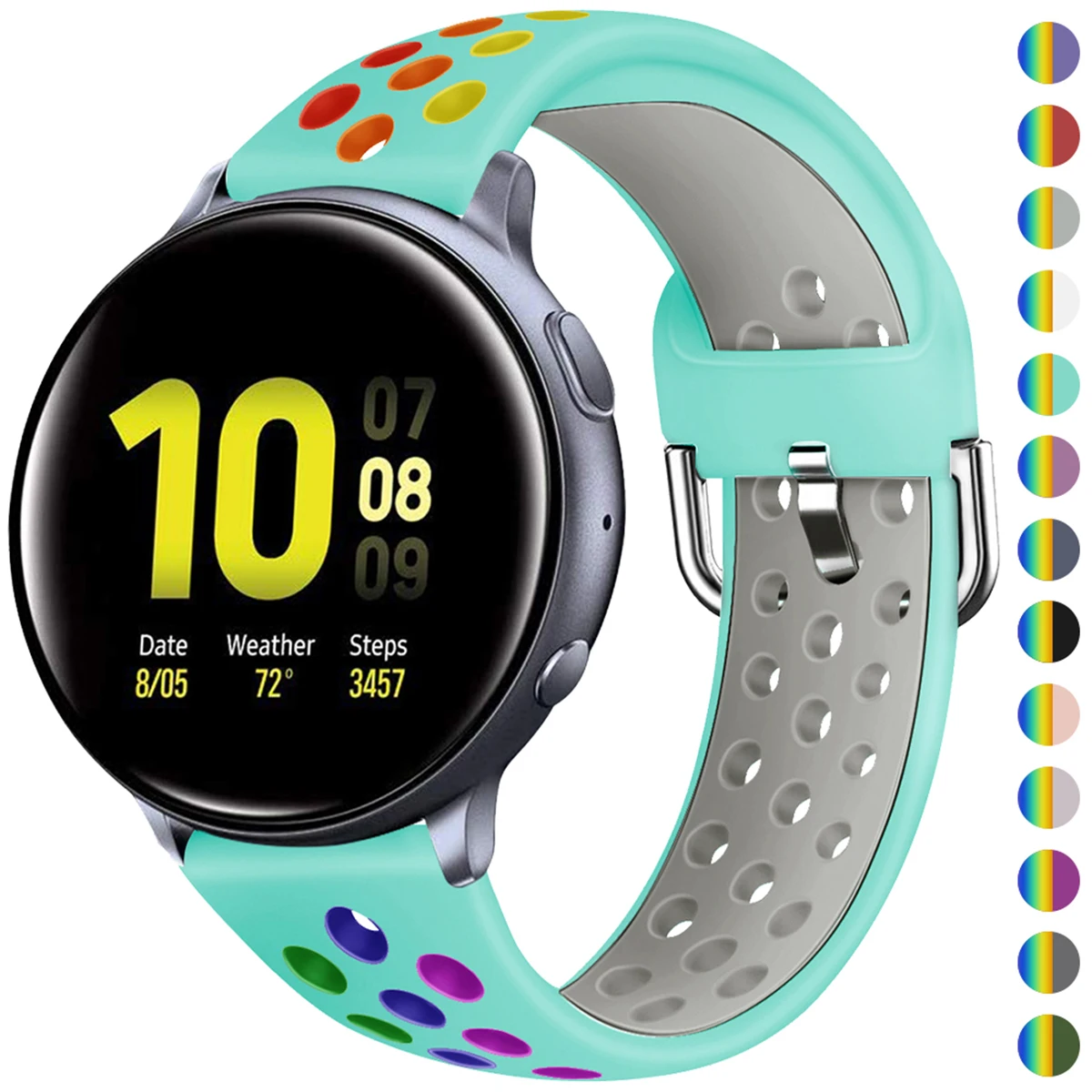 Pulseira de Silicone Arco-Íris de 20mm 22mm para Huawei Watch GT 4/3/2 Pro e Garmin Fenix 5S Plus /6S Pro, Acessórios para Relógio Inteligente