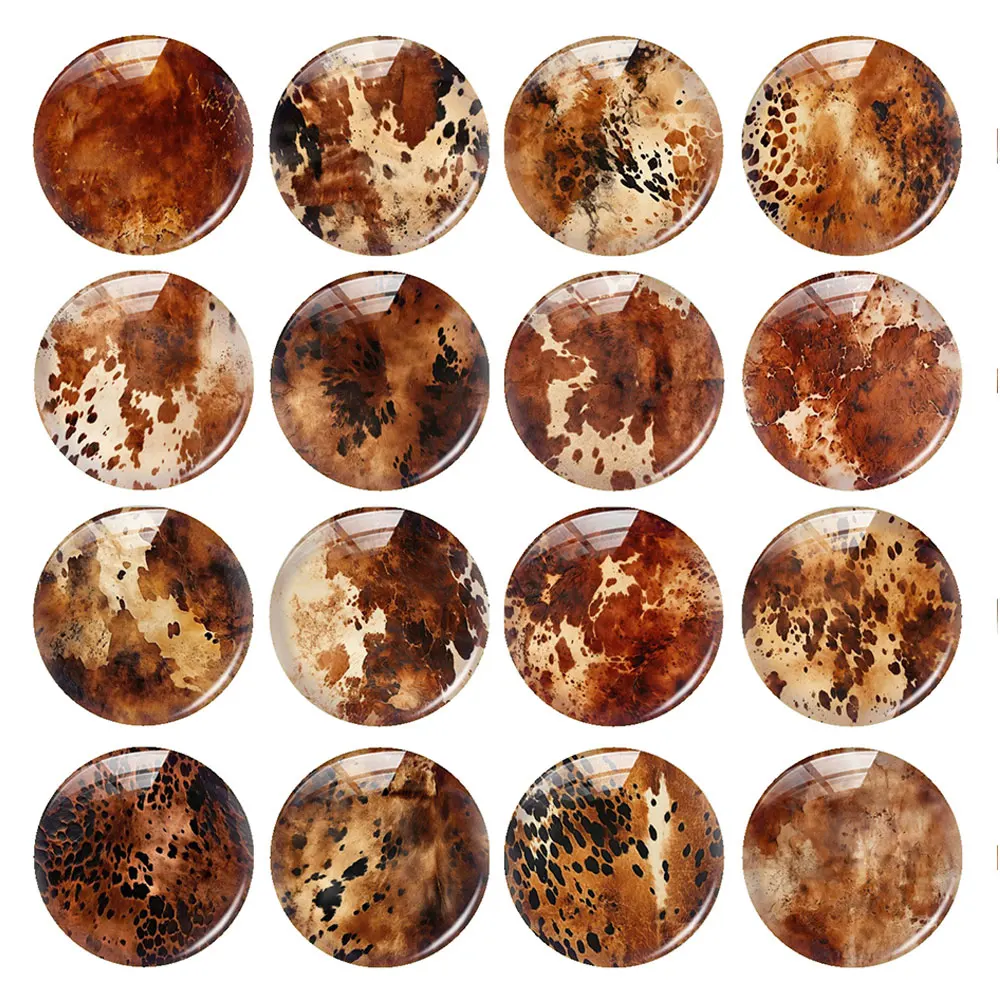 Random Mixed Round/Oval/Square Cow Leopard Print Western Leather Photo Glass Cabochon Flatback Demo Cameo For Diy Jewelry Making