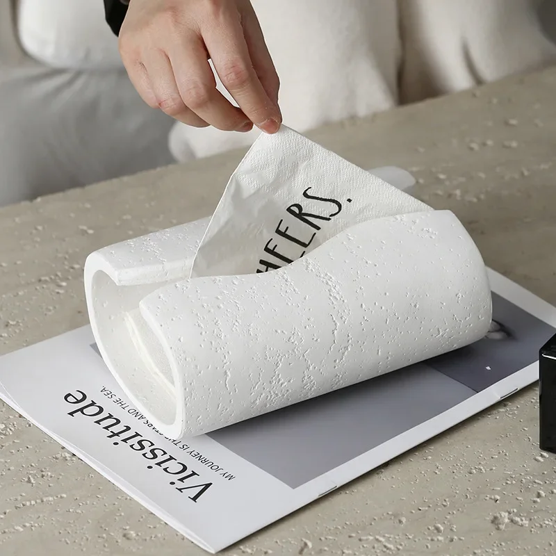 Luxury Imitation Stone Tissue Box Creative Resin Technology Tea Table Paper Box Table Decoration Tissue Holder Kitchen Supplies