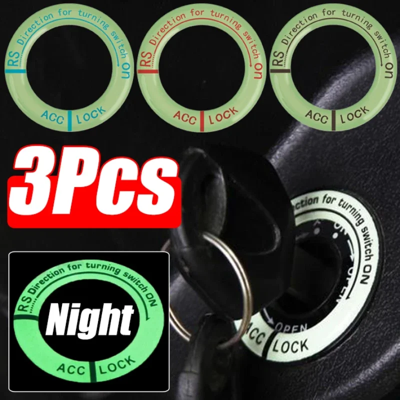 1/3PCs Motorcycle Car Luminous Ignition Switch Stickers Key Ring Sticker Fluorescent Circle Motorcycle Car Interior Accessories