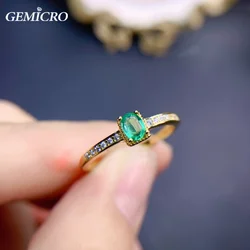 Gemicro New Design Natural Emerald 925 Sterling Silver Rings for Women Engagement Wedding Jewelry Hot Sale Valentine's Day Gift