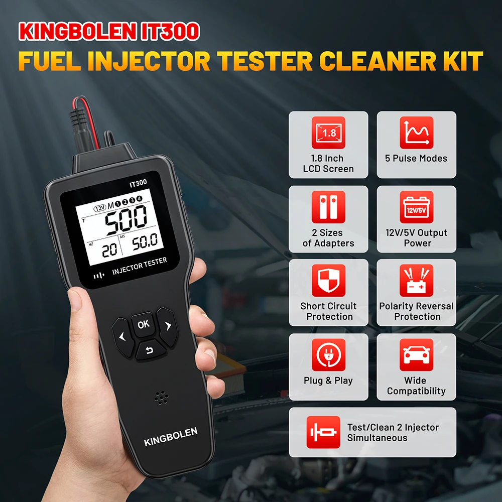 2026 New KINGBOLEN IT300 Achieve Easy Fuel Injector Diagnosis DC 12V/5V Test/Clean 2 Injector Simultaneous