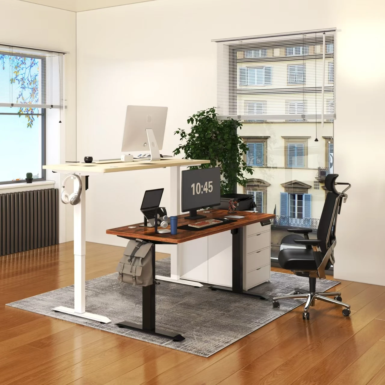 Office Luxury Electric Single Motor Desk Sit And Standing Up Computer Lift Desk White Frame Adjustable Height