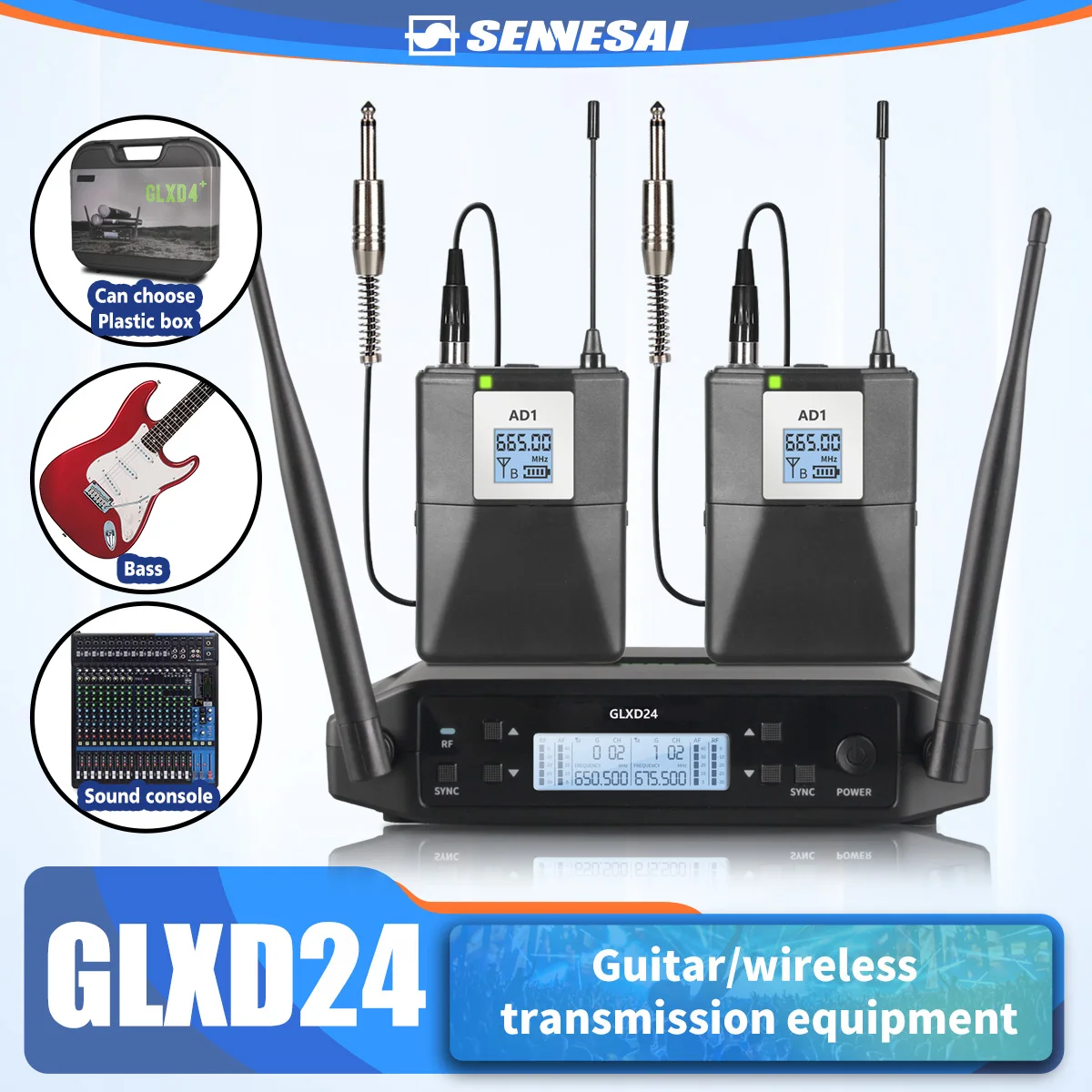 

Top Quality！GLXD24 Professional UHF Guitar Wireless System Transmitter And Receiver For Electronic Organ ,600-699mhz 2 Channel