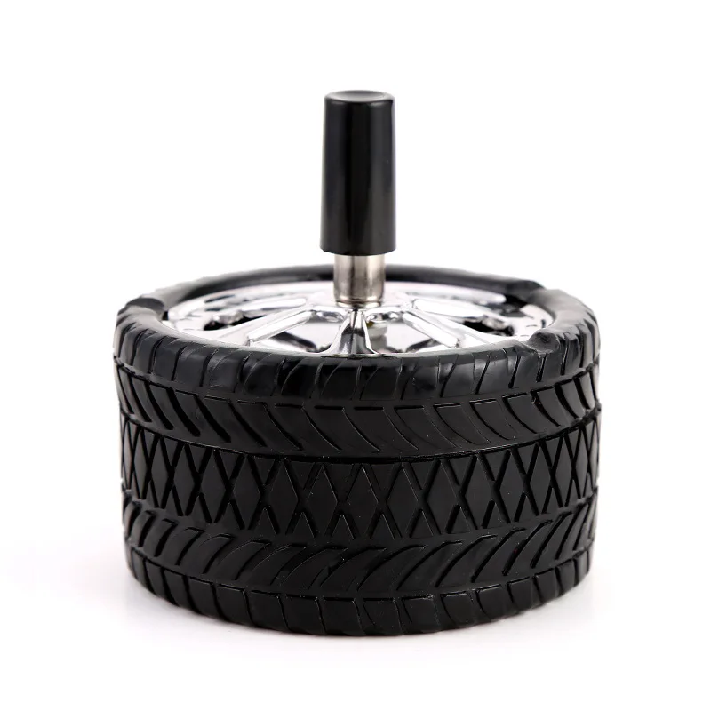 Stainless Steel Press Tire Type Ashtray, Windproof Rotation with Cover, Practical Smokeless Metal Ashtray