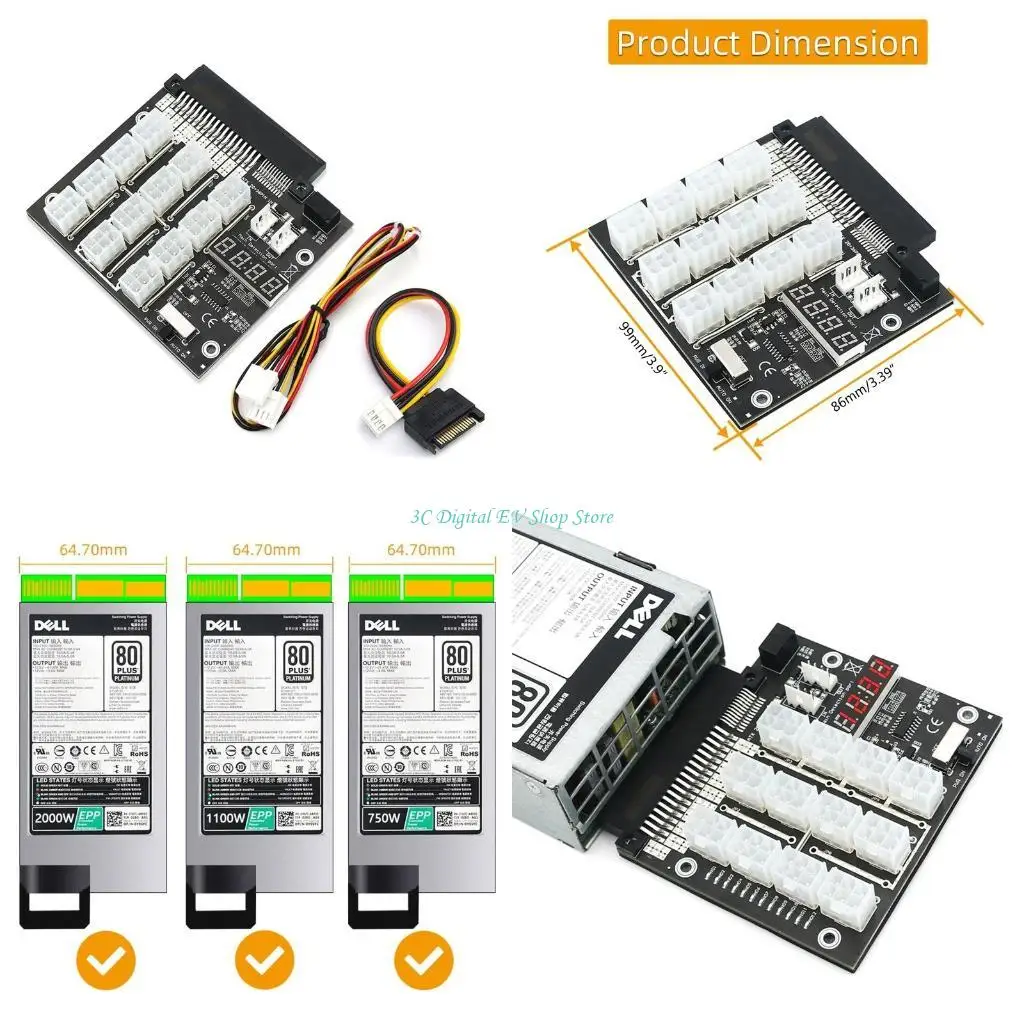 E74D 18+12Pin to 12 Ports ATX 6Pin Server PSU Power Supply Board Adapter