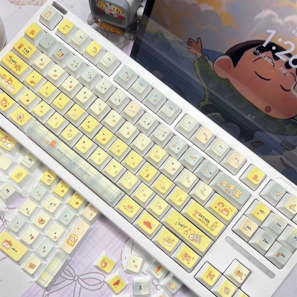 Heartwarming Notepad Yellow Keycap Thermosublimation Cherry Height Keycap Set for MX Switch Mechanical Keyboards
