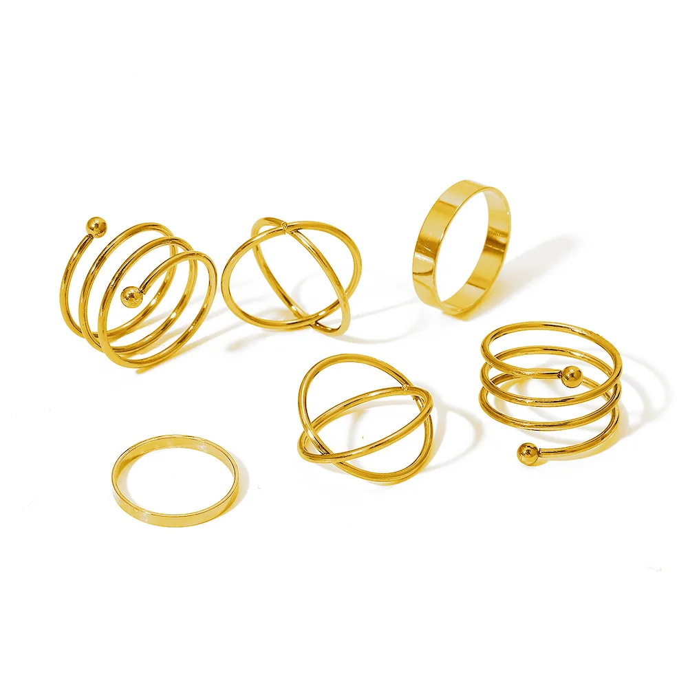 Minimalist Smooth Punk Gold Color Black Geometric Metal Rings for Women Girls Party Fashion Ring Sets  Jewelry Gi