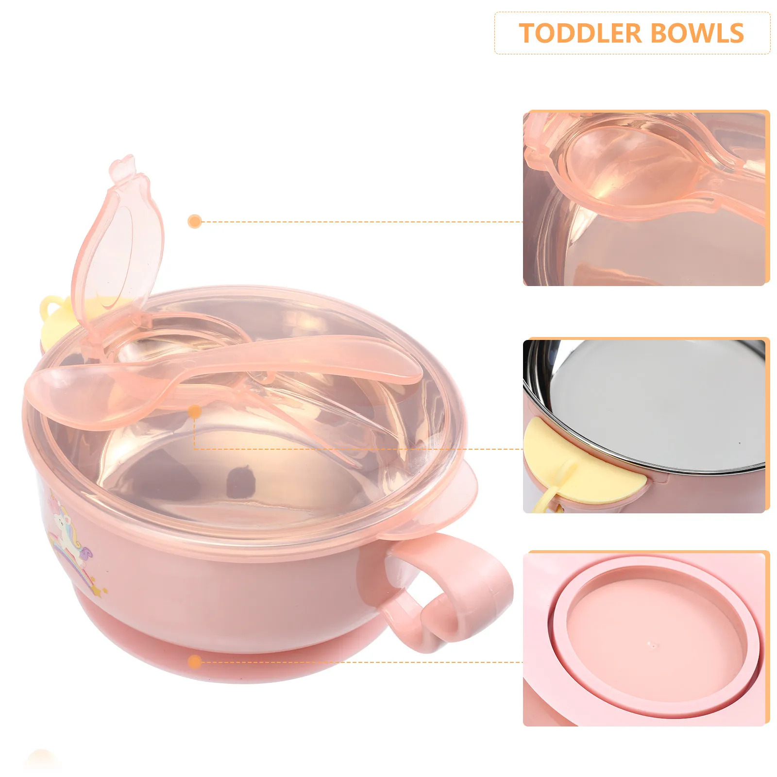 1Set Suction Baby Bowls and Spoons Set Stainless Steel Temperature Control Feeding Bowl for Baby LED Weaning Toddler Meals