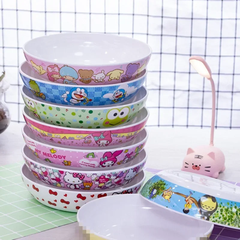 

Sanrio Kawaii Hello Kitty Bowl My Melody Cartoon Cute Melamine 8 Inch Deep Round Dish Ins Home Restaurant Anime Kitchenware Gift