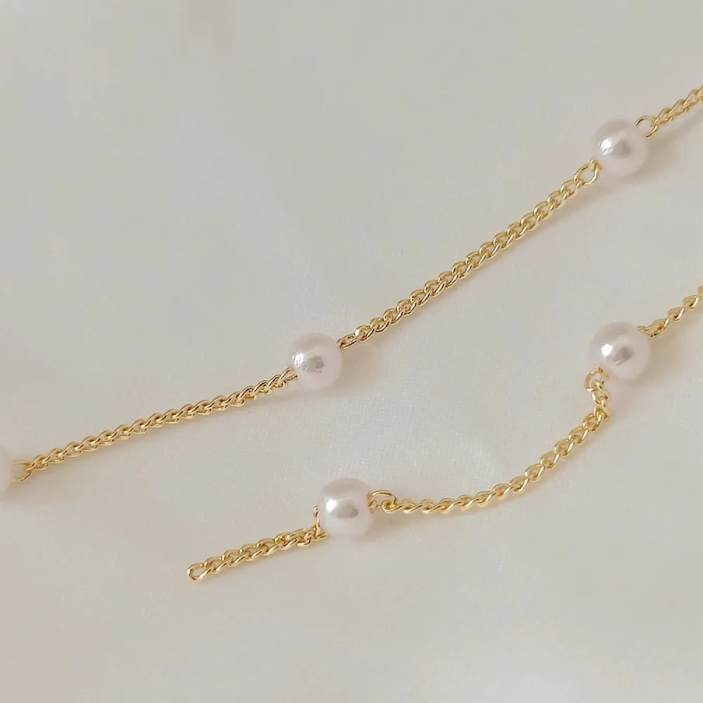

14K Gold-plated 4mm Imitation Pearl Chain Bracelet, Necklace Tail Chain, Loose Chain, DIY Handmade Jewelry Accessory Materials